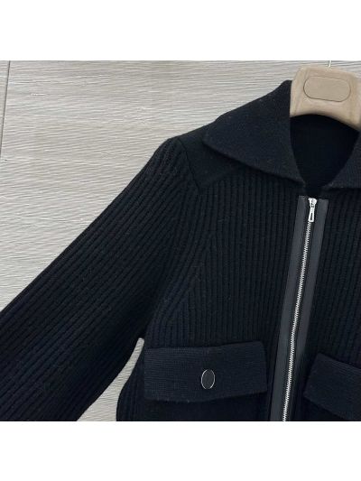 Hermes Turn-Down Collar Cashmere Jacket in Black