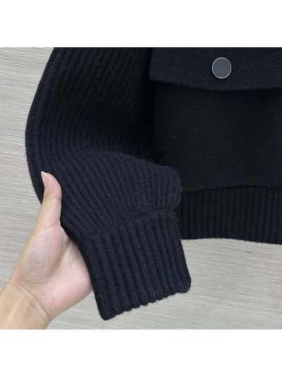 Hermes Turn-Down Collar Cashmere Jacket in Black