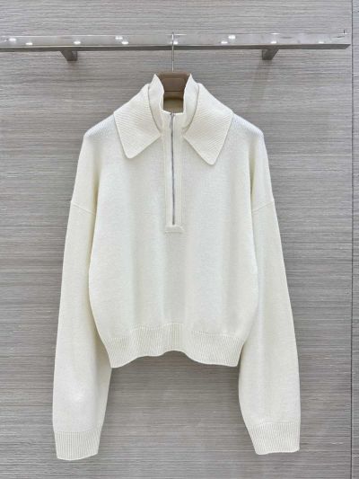 Hermes Turn-Down Collar Cashmere Sweater in White