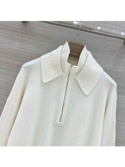 Hermes Turn-Down Collar Cashmere Sweater in White