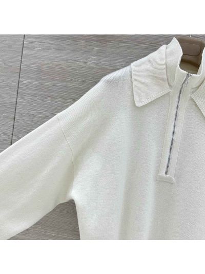 Hermes Turn-Down Collar Cashmere Sweater in White