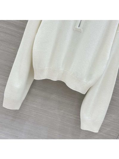 Hermes Turn-Down Collar Cashmere Sweater in White