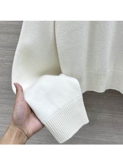 Hermes Turn-Down Collar Cashmere Sweater in White