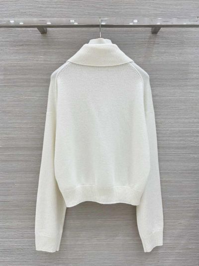 Hermes Turn-Down Collar Cashmere Sweater in White
