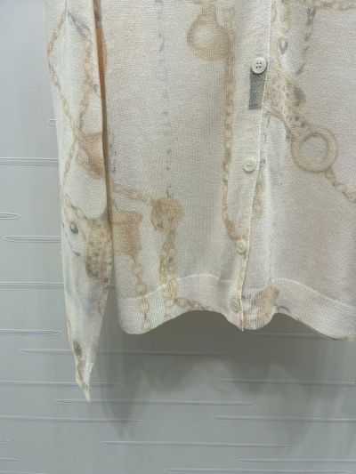 Hermes V-Neck Long Sleeve Cardigan in White