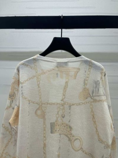 Hermes V-Neck Long Sleeve Cardigan in White