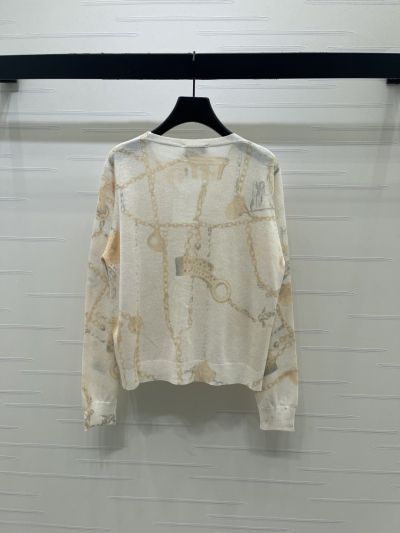 Hermes V-Neck Long Sleeve Cardigan in White