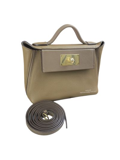 Hermes 2424 21 Shoulder Bag with Top Handle Beige Evercolor Swift Leather 21CM 522496
