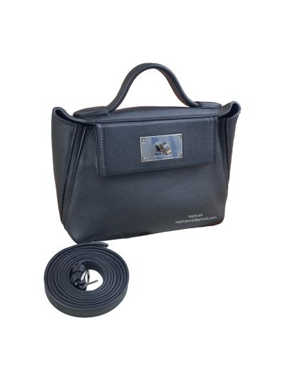 Hermes 2424 21 Shoulder Bag with Top Handle Black Evercolor Swift Leather 21CM 522493
