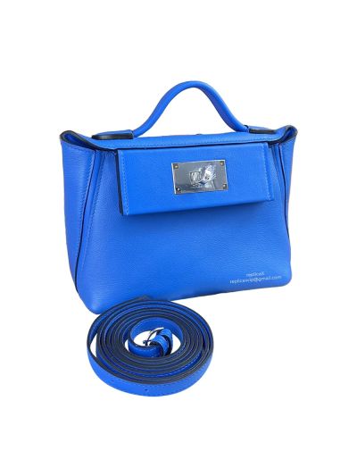 Hermes 2424 21 Shoulder Bag with Top Handle Blue Evercolor Swift Leather 21CM 522494
