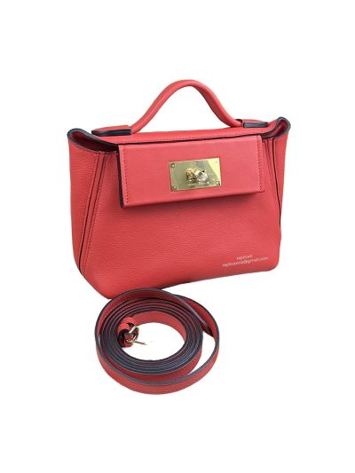Hermes 2424 21 Shoulder Bag with Top Handle Red Evercolor Swift Leather 21CM 522495