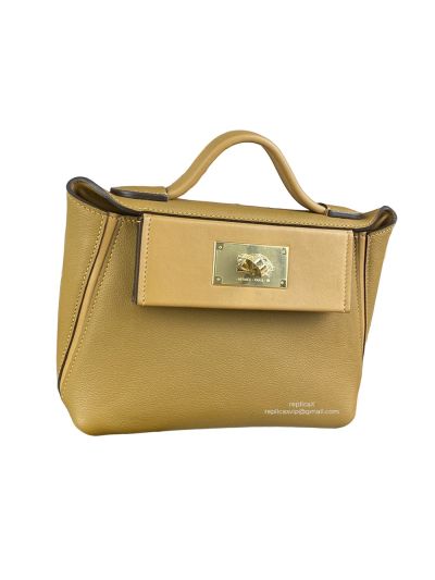 Hermes 2424 21 Shoulder Bag with Top Handle Yellow Evercolor Swift Leather 21CM 522490