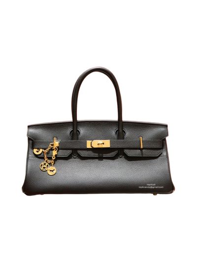 Hermes 42CM Black Clemence Leather Palladium Hardware JPG Shoulder Birkin Bag Hand Stitched 523790