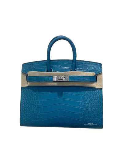 Hermes Birkin 20CM Blue Crocodile Leather Bag 524317