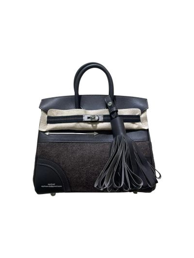 Hermes Birkin 25 30 Go Team Leather and Wool Tote Bag Dark Brown 25CM 30CM 524763