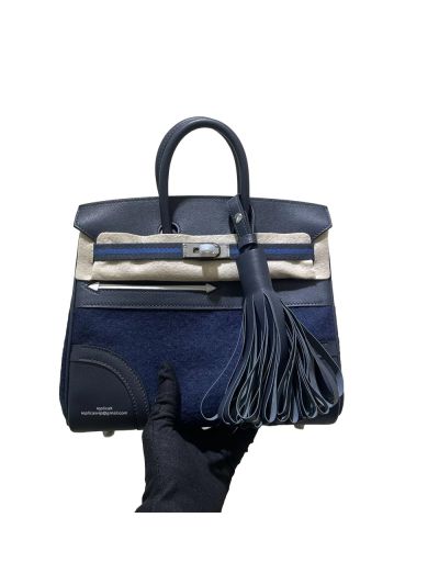 Hermes Birkin 25 30 Go Team Leather and Wool Tote Bag Navy Blue 25CM 30CM 524764