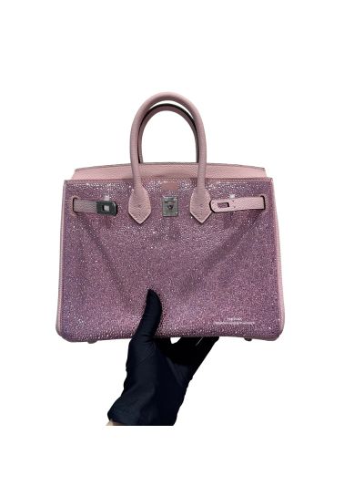 Hermes Birkin 25 Allover Crystals Top Handle Bag Pink 25CM 524748