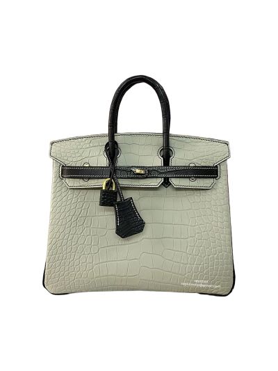Hermes Birkin 25 Beige Black Alligator Crocodile Leather Bag 25CM 524297