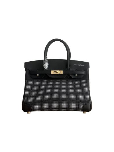 Hermes Birkin 25 Birkin 30 Tote Bag Black Leather and Black Toile H Canvas 25CM 30CM 525083