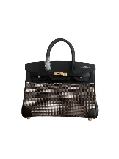 Hermes Birkin 25 Birkin 30 Tote Bag Black Leather and Gray Toile H Canvas 25CM 30CM 525087