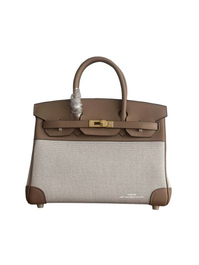 Hermes Birkin 25 Birkin 30 Tote Bag Tan Leather and Beige Toile H Canvas 25CM 30CM 525084