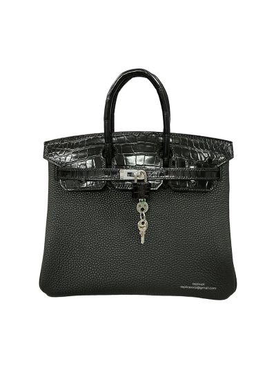 Hermes Birkin 25 Black Togo and Crocodile Leather Bag 25CM 524277
