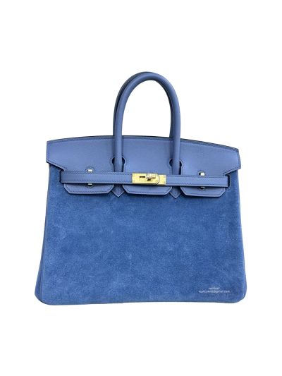 Hermes Birkin 25 Blue Swift and Suede Leather Tote Bag 25CM 524902