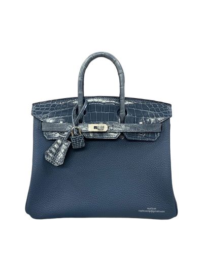 Hermes Birkin 25 Blue Togo and Crocodile Leather Bag 25CM 524279