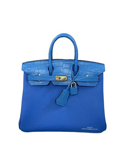 Hermes Birkin 25 Blue Togo and Crocodile Leather Bag 25CM 524280