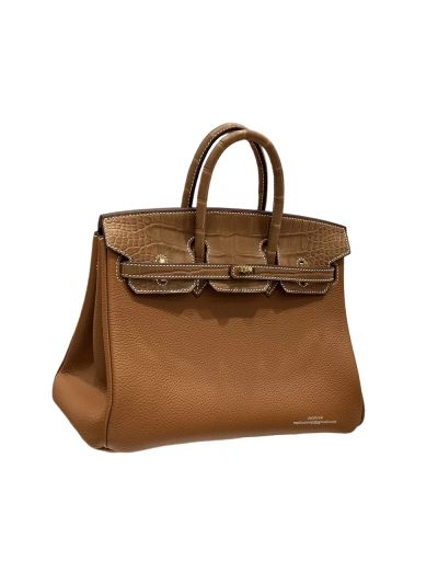 Hermes Birkin 25 Brown Alligator Crocodile Touch and Togo Leather Bag 25CM 524461