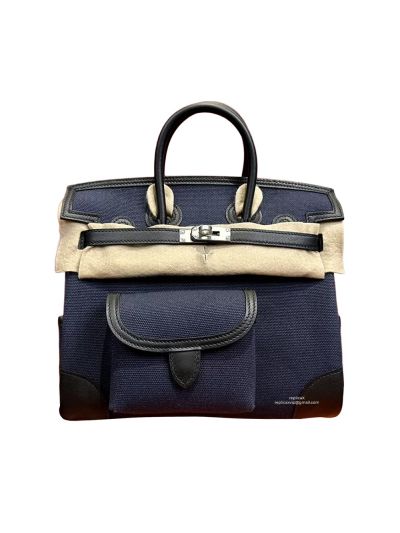 Hermes Birkin 25 Canvas and Leather Bag Blue 25CM 524455