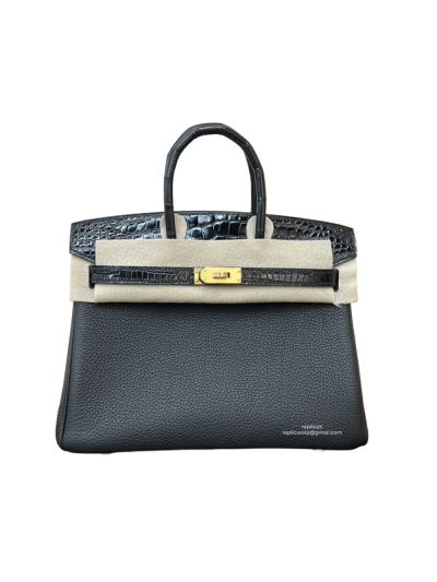 Hermes Birkin 25 Crocodile and Togo Leather Bag Black 25CM 524234