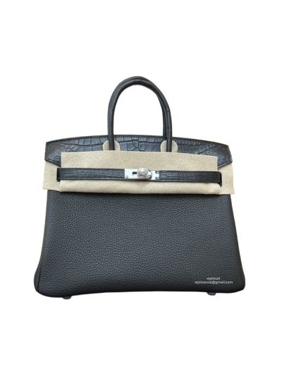 Hermes Birkin 25 Crocodile and Togo Leather Bag Black 25CM 524235
