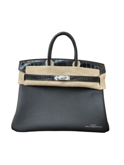 Hermes Birkin 25 Crocodile and Togo Leather Bag Black 25CM 524236