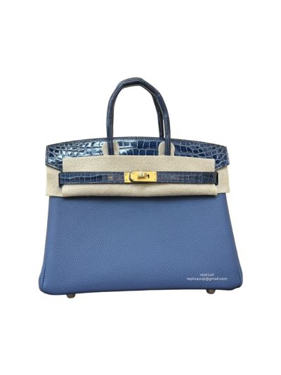 Hermes Birkin 25 Crocodile and Togo Leather Bag Blue 25CM 524239