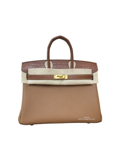 Hermes Birkin 25 Crocodile and Togo Leather Bag Brown 25CM 524237