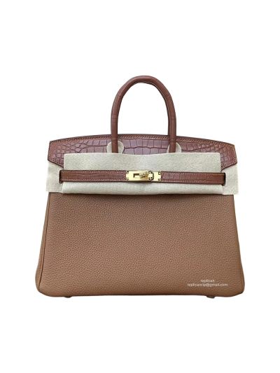 Hermes Birkin 25 Crocodile and Togo Leather Bag Brown 25CM 524238