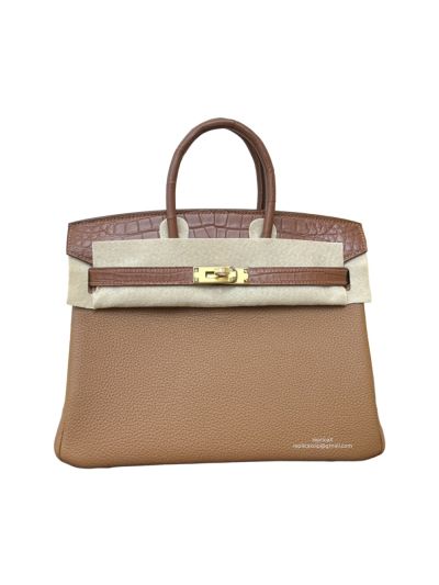 Hermes Birkin 25 Crocodile and Togo Leather Bag Brown 25CM 524242