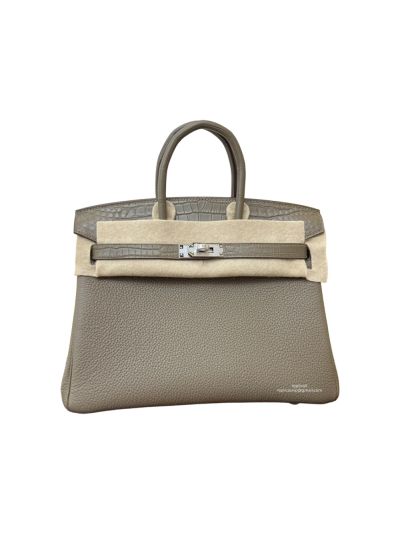 Hermes Birkin 25 Crocodile and Togo Leather Bag Gray 25CM 524240