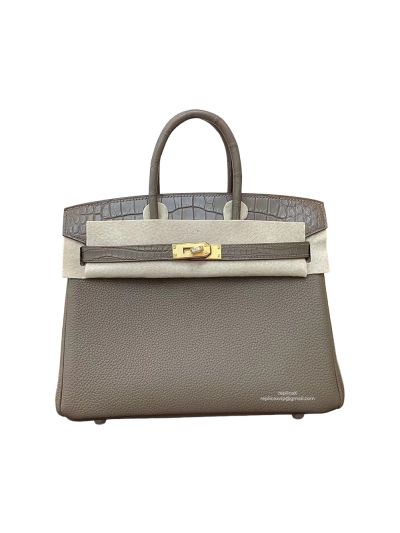 Hermes Birkin 25 Crocodile and Togo Leather Bag Gray 25CM 524241