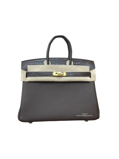 Hermes Birkin 25 Crocodile and Togo Leather Bag Gray 25CM 524244