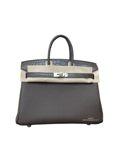 Hermes Birkin 25 Crocodile and Togo Leather Bag Gray 25CM 524245