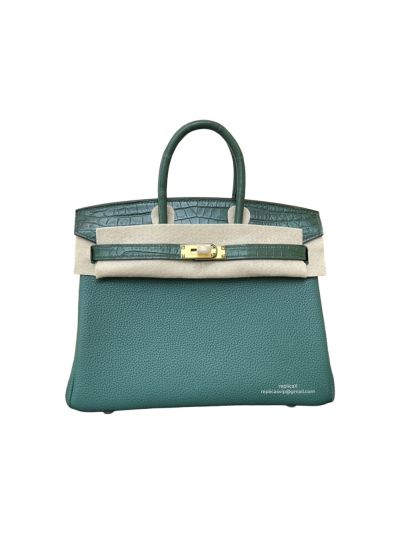 Hermes Birkin 25 Crocodile and Togo Leather Bag Green 25CM 524243