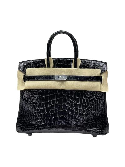 Hermes Birkin 25 Crocodile Leather Bag Black 25CM 524393
