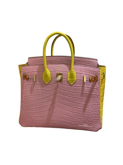 Hermes Birkin 25 Crocodile Leather Bag Pink Yellow 25CM 524454