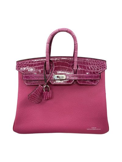 Hermes Birkin 25 Fuchsia Togo and Crocodile Leather Bag 25CM 524283
