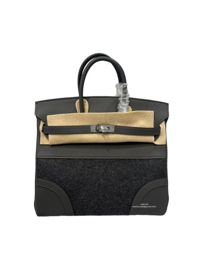 Hermes Birkin 25 Go Team Ebene Swift Calfskin and Wool Tote Bag Black 25CM 524709