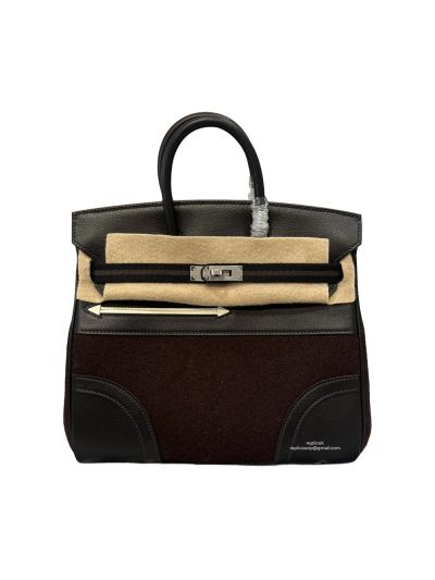 Hermes Birkin 25 Go Team Ebene Swift Calfskin and Wool Tote Bag Dark Brown 25CM 524708