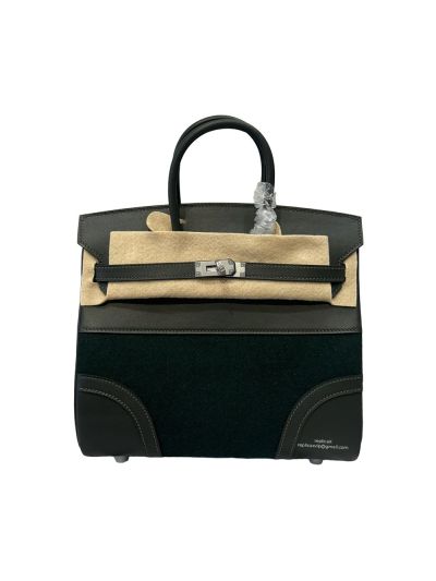 Hermes Birkin 25 Go Team Ebene Swift Calfskin and Wool Tote Bag Dark Green 25CM 524707