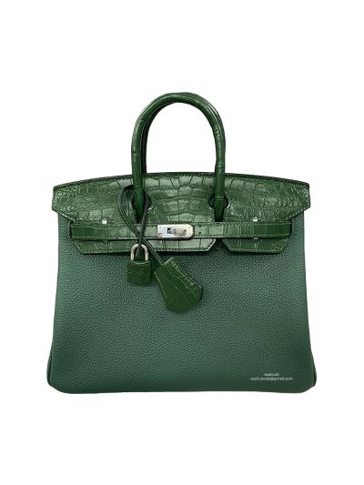 Hermes Birkin 25 Green Togo and Crocodile Leather Bag 25CM 524281